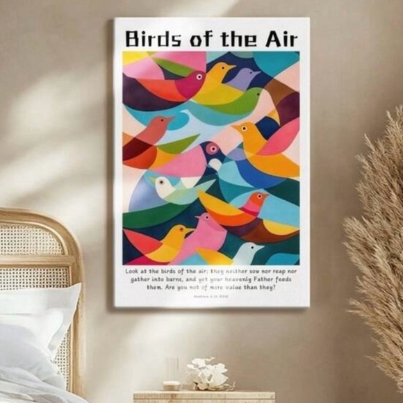 Colorful Birds of the Air Christian Art Print, 12”x18” Wrapped Canvas - Picture 1 of 7